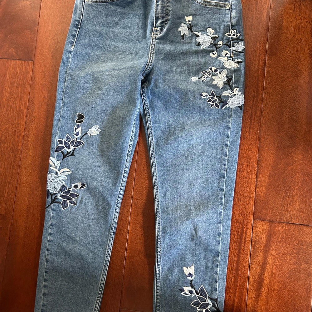Topshop Blue Floral Skinny Jeans